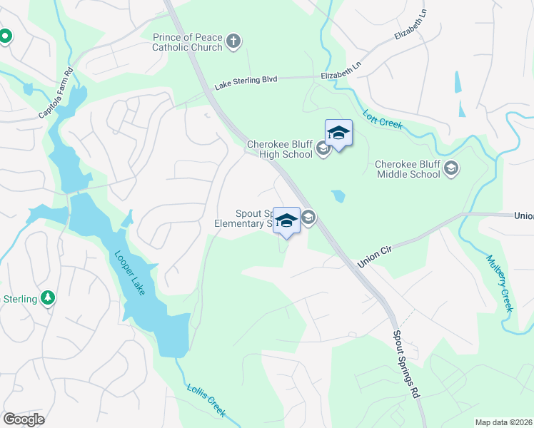 map of restaurants, bars, coffee shops, grocery stores, and more near 6642 Gigi Drive in Flowery Branch