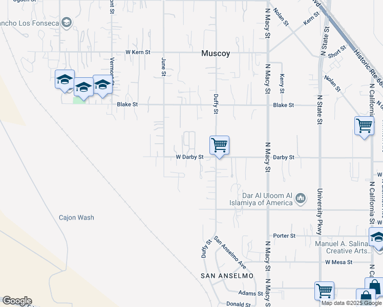 map of restaurants, bars, coffee shops, grocery stores, and more near 2240 Darby Street in Muscoy