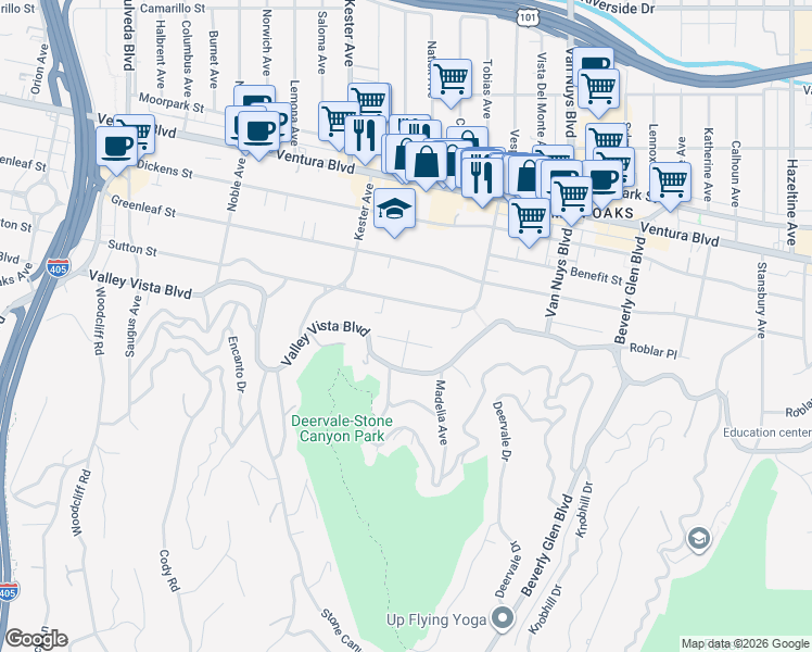 map of restaurants, bars, coffee shops, grocery stores, and more near 4247 Sespe Avenue in Los Angeles