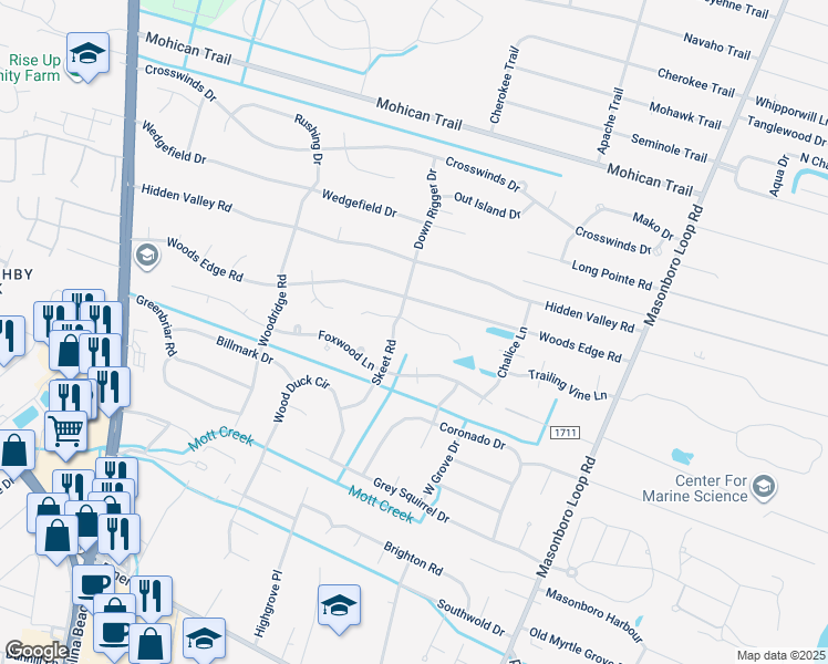 map of restaurants, bars, coffee shops, grocery stores, and more near 5110 Laurenbridge Lane in Wilmington