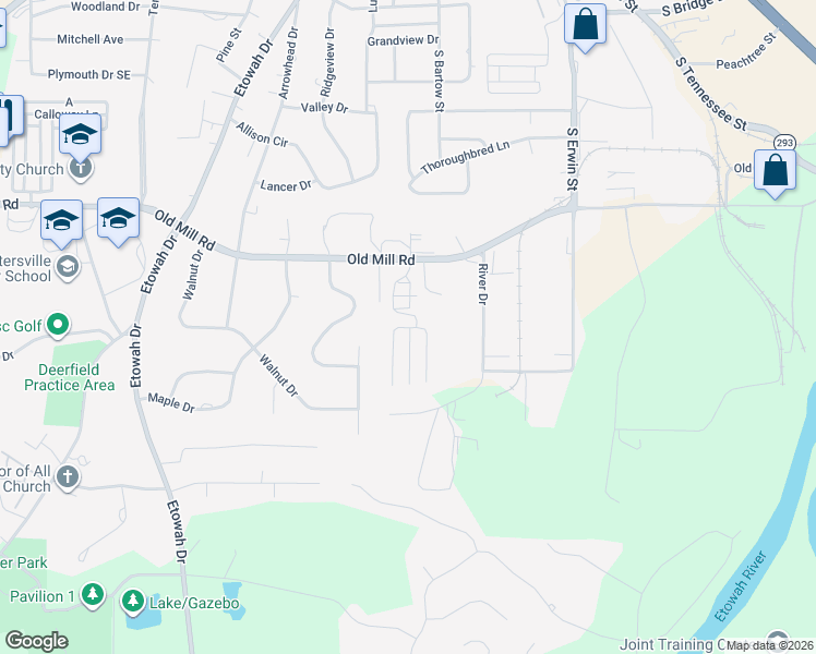 map of restaurants, bars, coffee shops, grocery stores, and more near 150 20 Old Mill Road in Cartersville