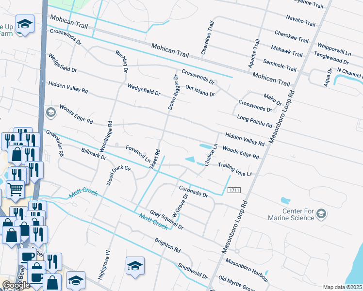 map of restaurants, bars, coffee shops, grocery stores, and more near 5133 Laurenbridge Lane in Wilmington