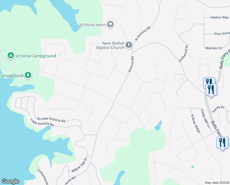 map of restaurants, bars, coffee shops, grocery stores, and more near 528 Victoria Road in Woodstock