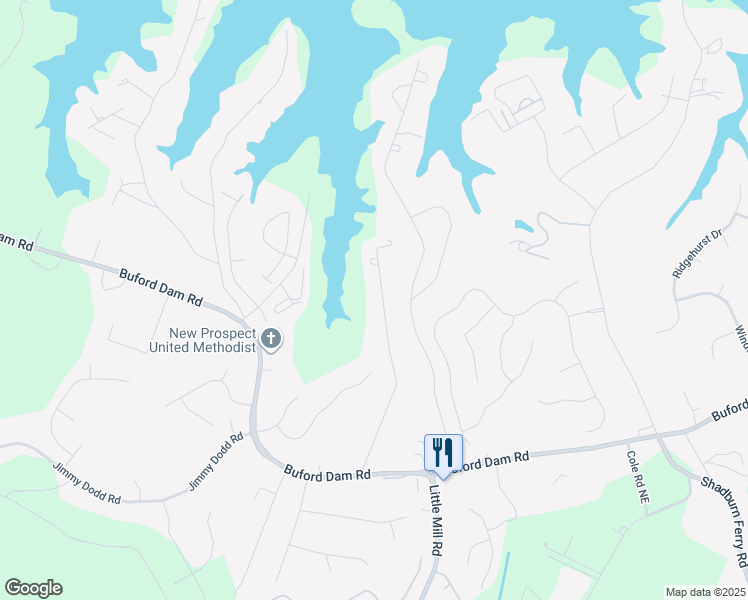 map of restaurants, bars, coffee shops, grocery stores, and more near 5968 Dolvin Ln in Buford