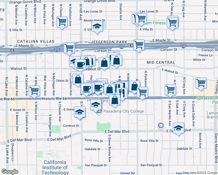 map of restaurants, bars, coffee shops, grocery stores, and more near 81 North Sierra Bonita Avenue in Pasadena