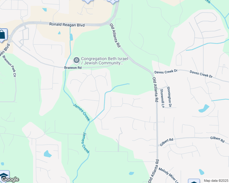 map of restaurants, bars, coffee shops, grocery stores, and more near 1544 Bluebird Way in Cumming