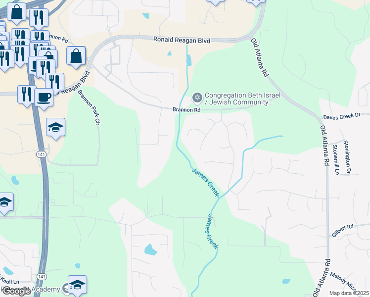 map of restaurants, bars, coffee shops, grocery stores, and more near 1275 Smokehouse Trail in Cumming