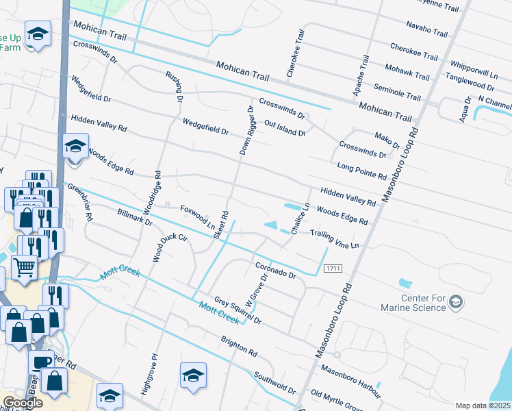 map of restaurants, bars, coffee shops, grocery stores, and more near 5129 Laurenbridge Lane in Wilmington