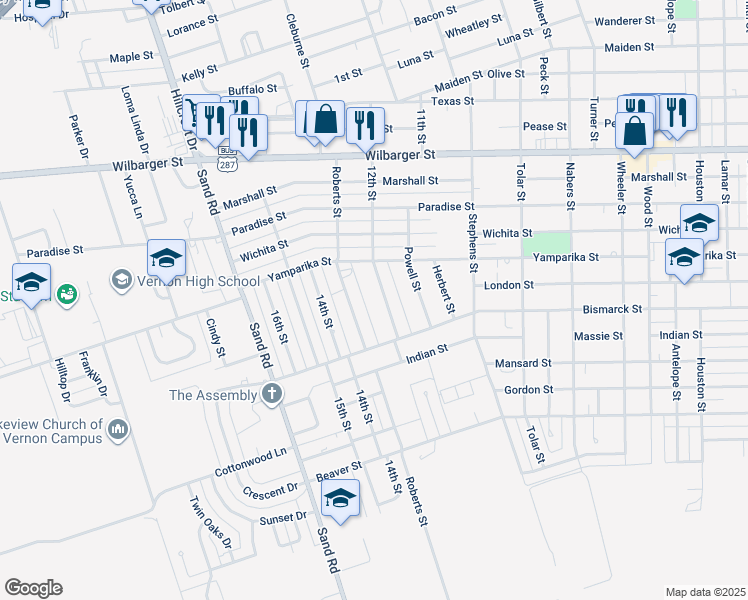 map of restaurants, bars, coffee shops, grocery stores, and more near 2226 12th Street in Vernon