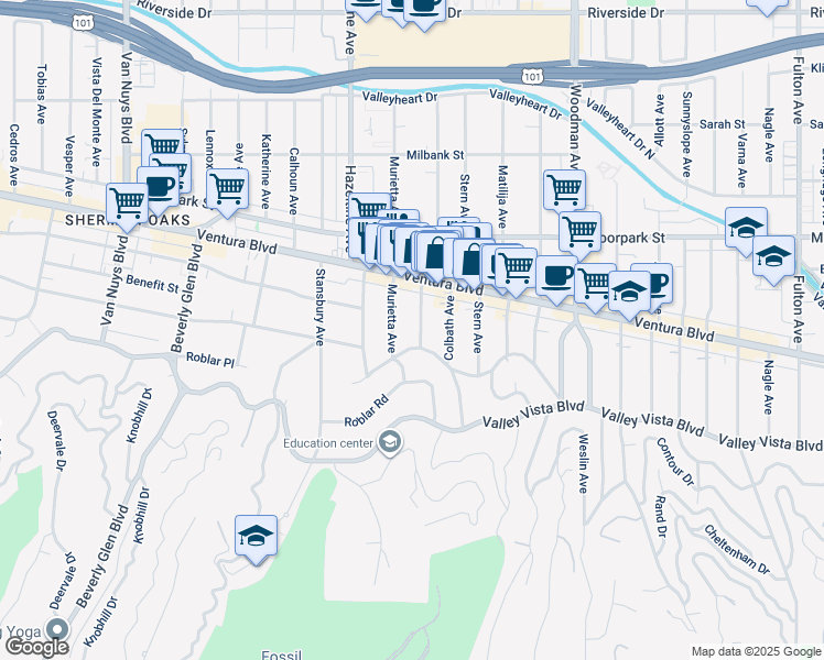 map of restaurants, bars, coffee shops, grocery stores, and more near 4219 Costello Avenue in Los Angeles