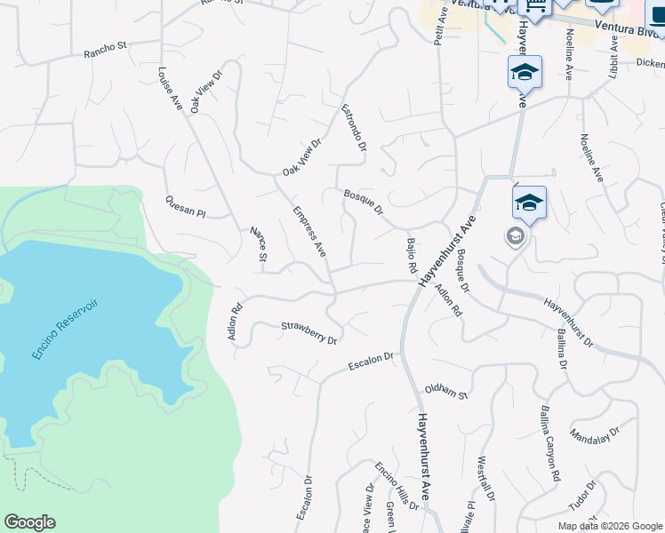 map of restaurants, bars, coffee shops, grocery stores, and more near 16879 Mooncrest Drive in Los Angeles