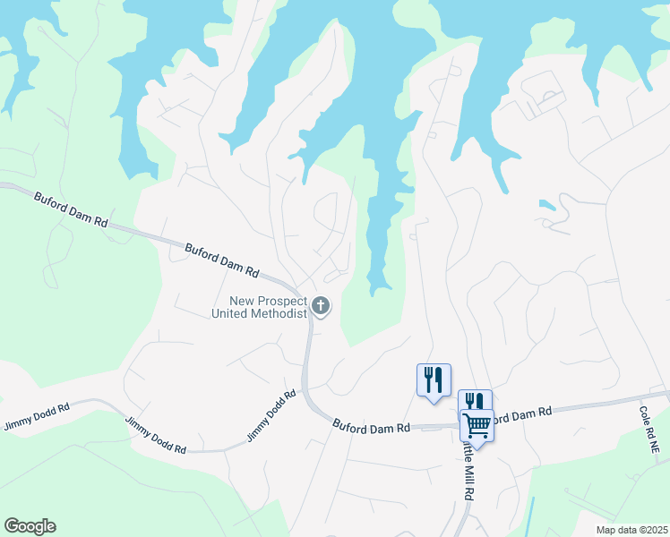 map of restaurants, bars, coffee shops, grocery stores, and more near 1704 Pine Tree Drive in Buford