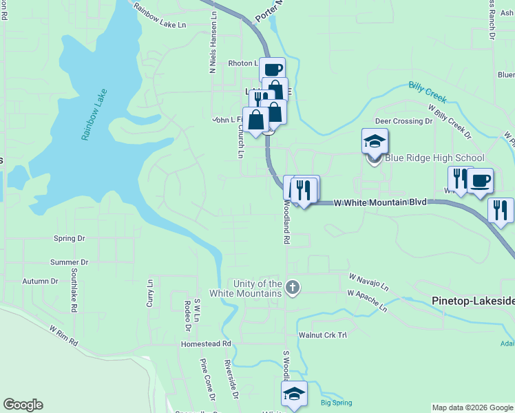 map of restaurants, bars, coffee shops, grocery stores, and more near 1762 Meadow Street in Pinetop-Lakeside