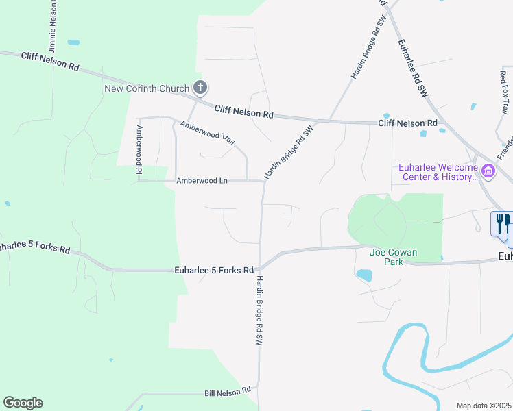 map of restaurants, bars, coffee shops, grocery stores, and more near 1214 Hardin Bridge Road in Euharlee