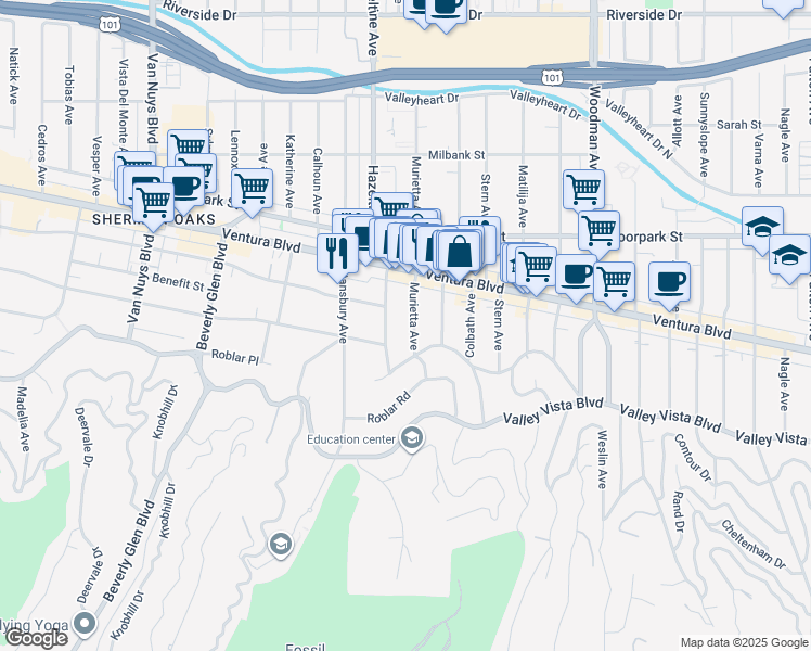map of restaurants, bars, coffee shops, grocery stores, and more near 4237 Murietta Avenue in Los Angeles