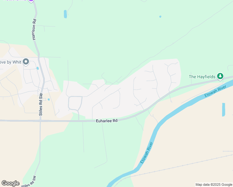 map of restaurants, bars, coffee shops, grocery stores, and more near 36 Whistle Stop Drive Southwest in Cartersville