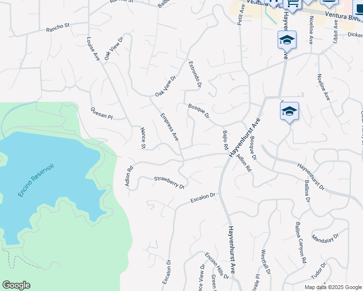 map of restaurants, bars, coffee shops, grocery stores, and more near 16879 Mooncrest Drive in Los Angeles