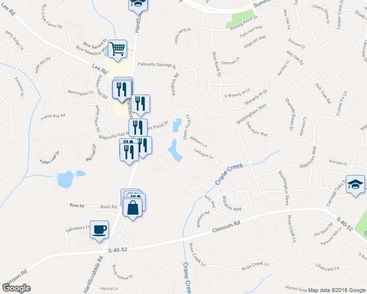 map of restaurants, bars, coffee shops, grocery stores, and more near 214 Elders Pond Circle in Columbia
