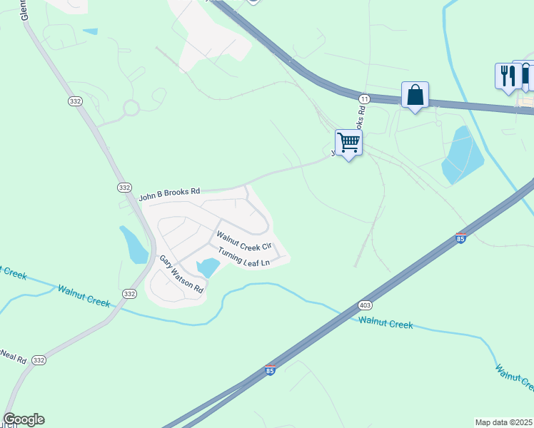 map of restaurants, bars, coffee shops, grocery stores, and more near 507 Sunrise Ln in Pendergrass