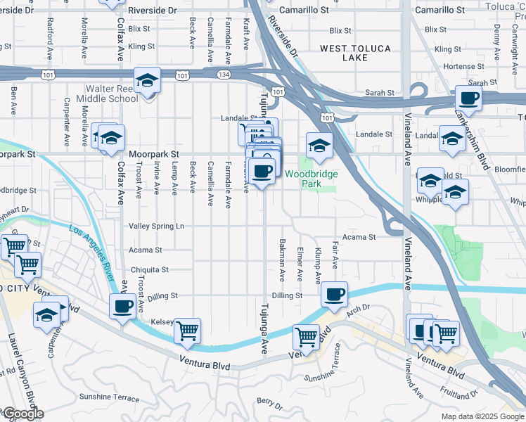 map of restaurants, bars, coffee shops, grocery stores, and more near 4286 Tujunga Avenue in Los Angeles