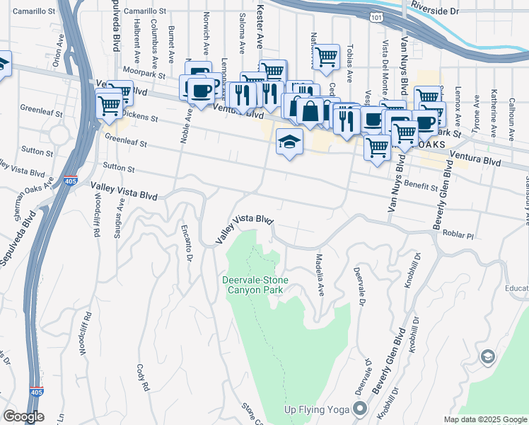 map of restaurants, bars, coffee shops, grocery stores, and more near 4241 Willis Avenue in Los Angeles