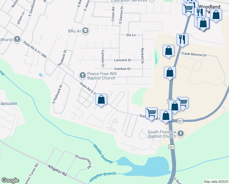 map of restaurants, bars, coffee shops, grocery stores, and more near 523 3rd Loop Road in Florence