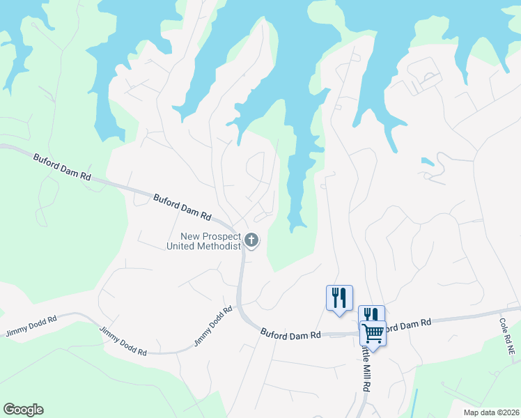 map of restaurants, bars, coffee shops, grocery stores, and more near 2075 Pine Tree Drive in Buford