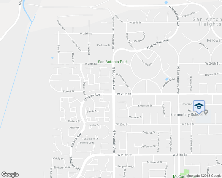 map of restaurants, bars, coffee shops, grocery stores, and more near 1215 Mallorca Street in Upland