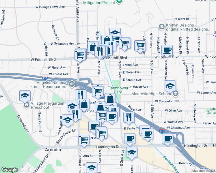 map of restaurants, bars, coffee shops, grocery stores, and more near 162 Country Oaks Circle in Arcadia