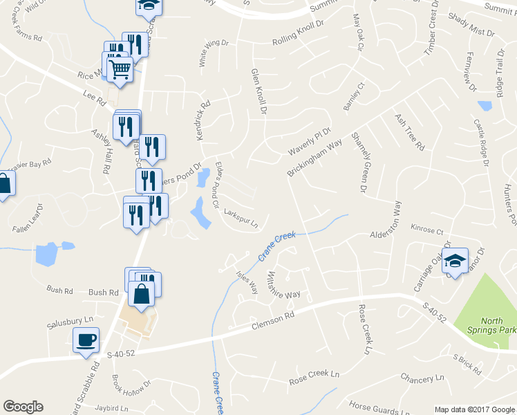 map of restaurants, bars, coffee shops, grocery stores, and more near 153 Elkhorn Lane in Columbia