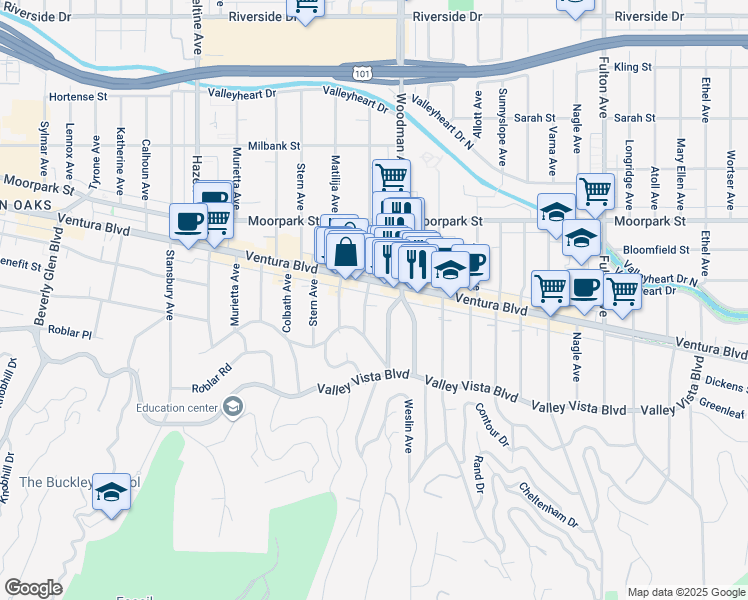 map of restaurants, bars, coffee shops, grocery stores, and more near 4238 Mammoth Avenue in Los Angeles
