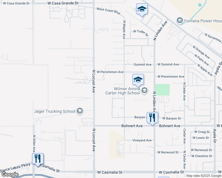 map of restaurants, bars, coffee shops, grocery stores, and more near 2630 North Locust Avenue in Rialto