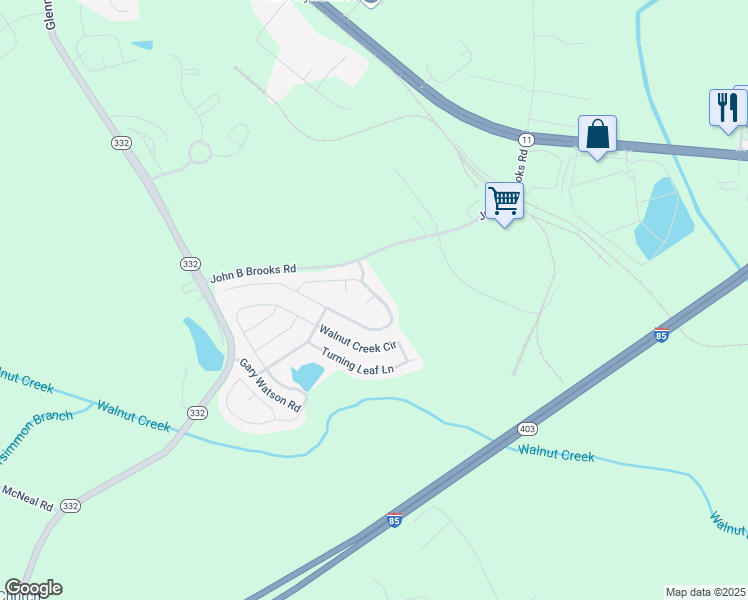 map of restaurants, bars, coffee shops, grocery stores, and more near 507 Sunrise Ln in Pendergrass