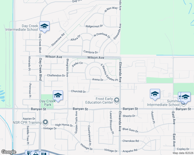 map of restaurants, bars, coffee shops, grocery stores, and more near 12716 Arena Drive in Rancho Cucamonga