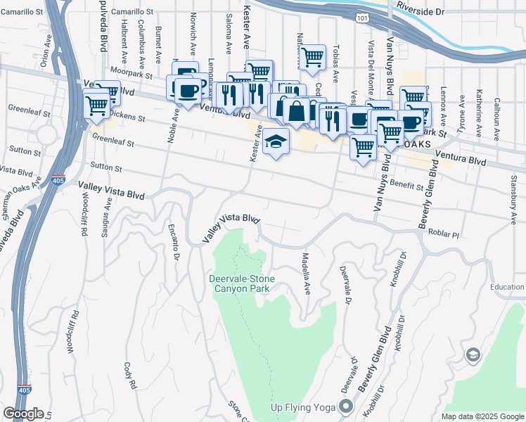 map of restaurants, bars, coffee shops, grocery stores, and more near 4241 Willis Avenue in Los Angeles