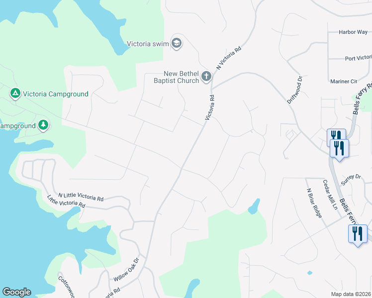 map of restaurants, bars, coffee shops, grocery stores, and more near 526 Victoria Road in Woodstock