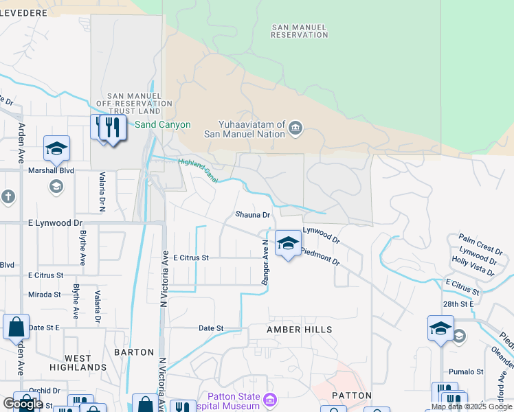 map of restaurants, bars, coffee shops, grocery stores, and more near 3137 North Carriage Hills Court in Highland