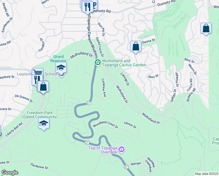 map of restaurants, bars, coffee shops, grocery stores, and more near 4420 Cezanne Avenue in Los Angeles
