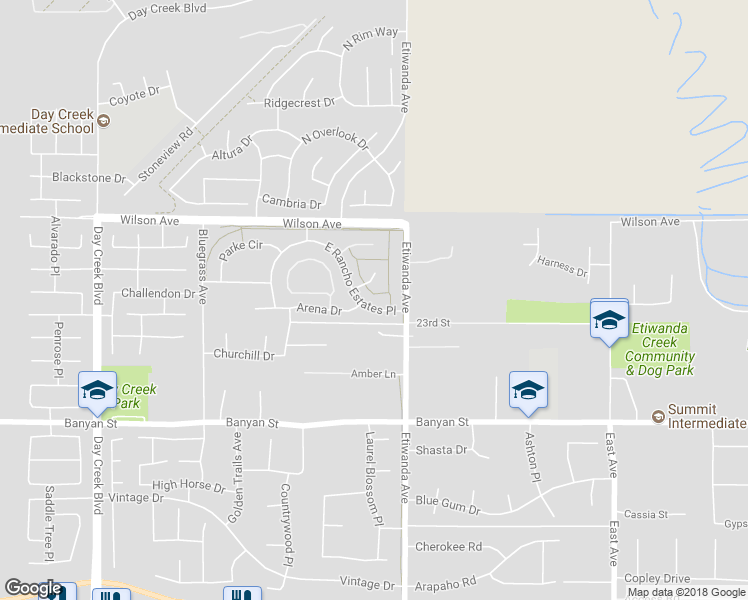 map of restaurants, bars, coffee shops, grocery stores, and more near 12840 East Rancho Estates Place in Rancho Cucamonga