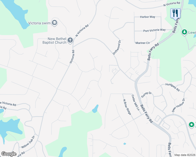 map of restaurants, bars, coffee shops, grocery stores, and more near 1413 Reed Lane in Woodstock