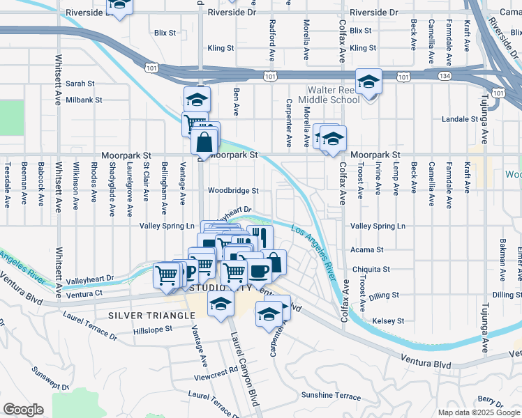 map of restaurants, bars, coffee shops, grocery stores, and more near in Los Angeles