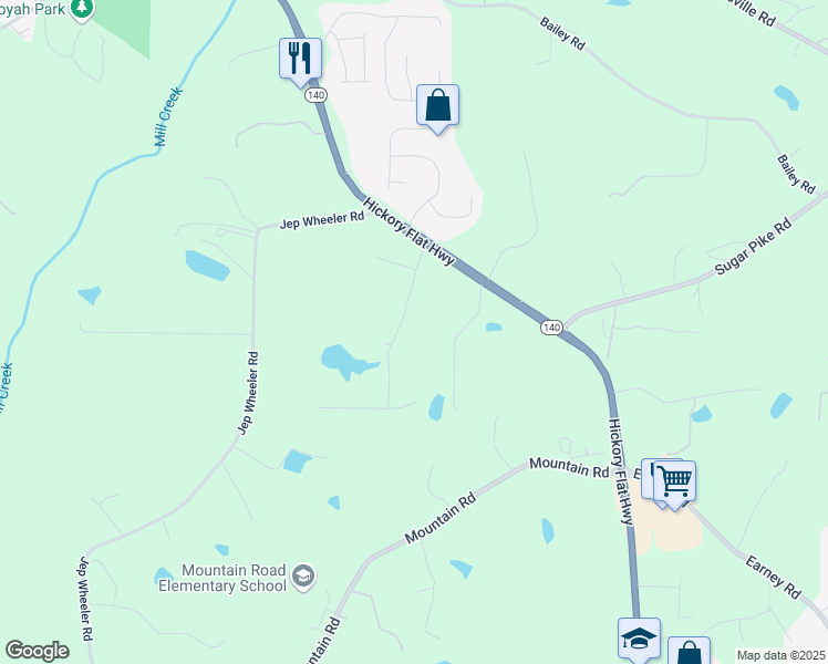 map of restaurants, bars, coffee shops, grocery stores, and more near 1713 Dudley Drive in Woodstock