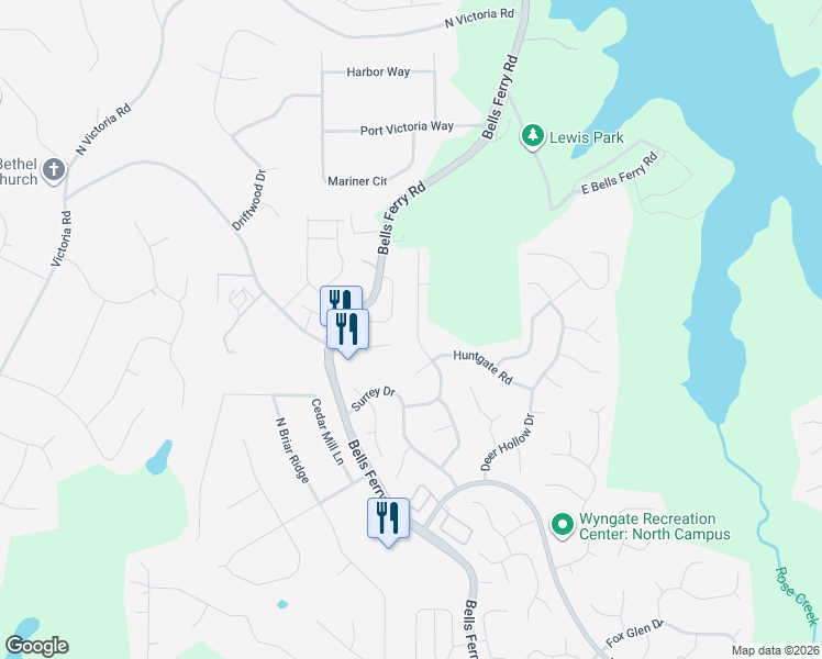 map of restaurants, bars, coffee shops, grocery stores, and more near 7127 Big Woods Drive in Woodstock
