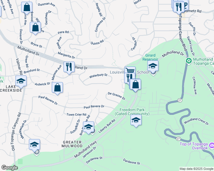 map of restaurants, bars, coffee shops, grocery stores, and more near 22560 Flamingo Street in Los Angeles