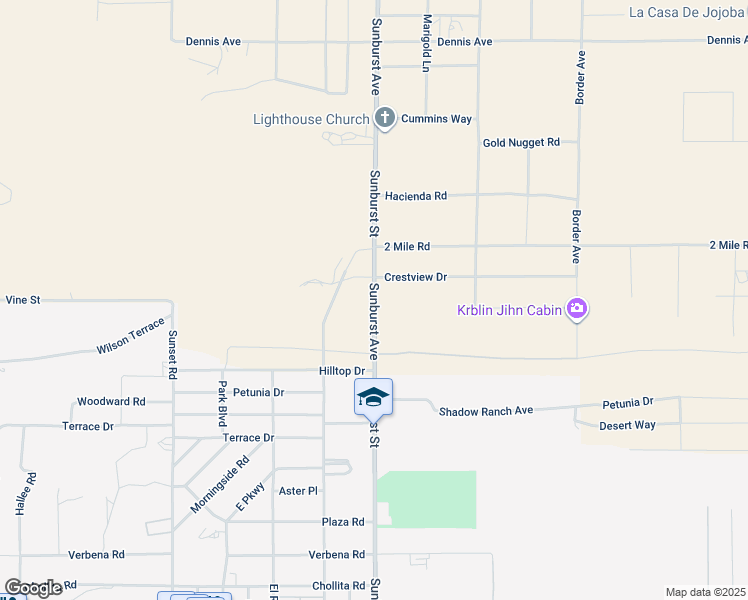 map of restaurants, bars, coffee shops, grocery stores, and more near Sunburst Avenue in Joshua Tree