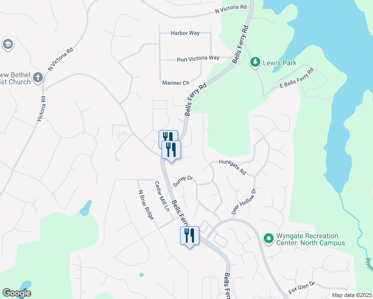 map of restaurants, bars, coffee shops, grocery stores, and more near 153 Sunset Lane in Woodstock