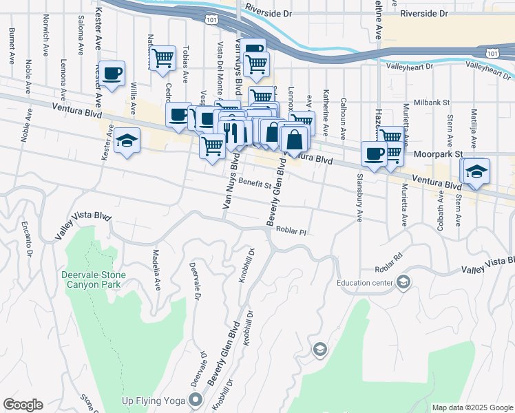 map of restaurants, bars, coffee shops, grocery stores, and more near 14426 Greenleaf Street in Los Angeles