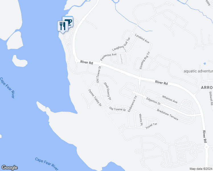map of restaurants, bars, coffee shops, grocery stores, and more near Shell Quarry Drive in Wilmington