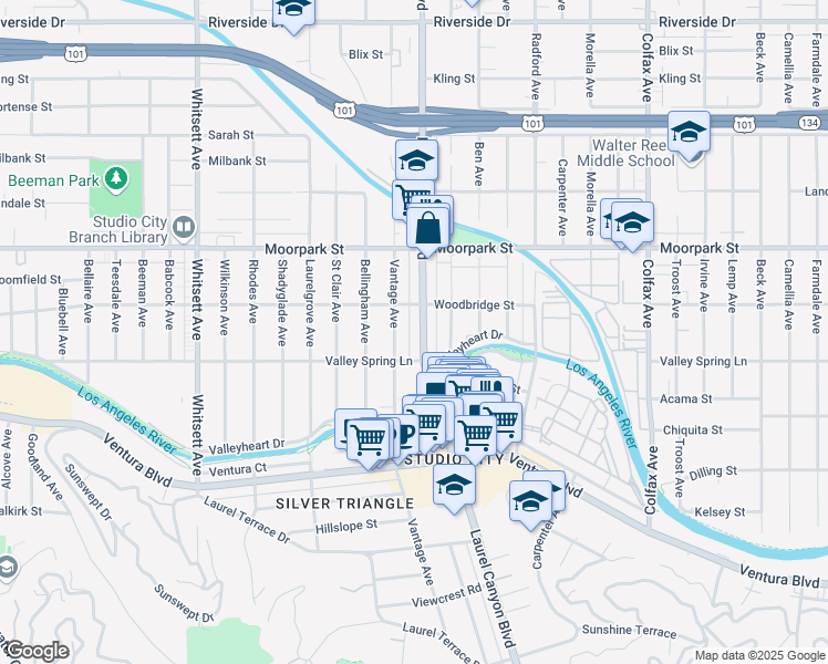 map of restaurants, bars, coffee shops, grocery stores, and more near 4211 Laurel Canyon Boulevard in Los Angeles