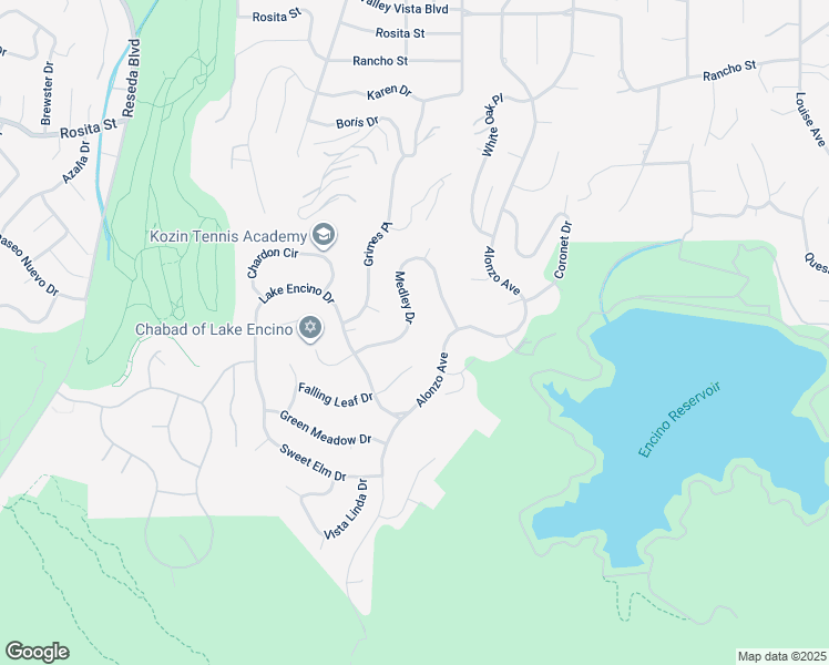 map of restaurants, bars, coffee shops, grocery stores, and more near 18006 Medley Drive in Los Angeles